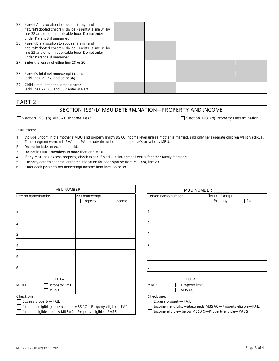 Form MC175-3I.2R Section 1931(B) Sneede V Kizer Net Nonexempt Income Determination and Mini Budget Unit (Mbu) Determination - Recipient - California, Page 3