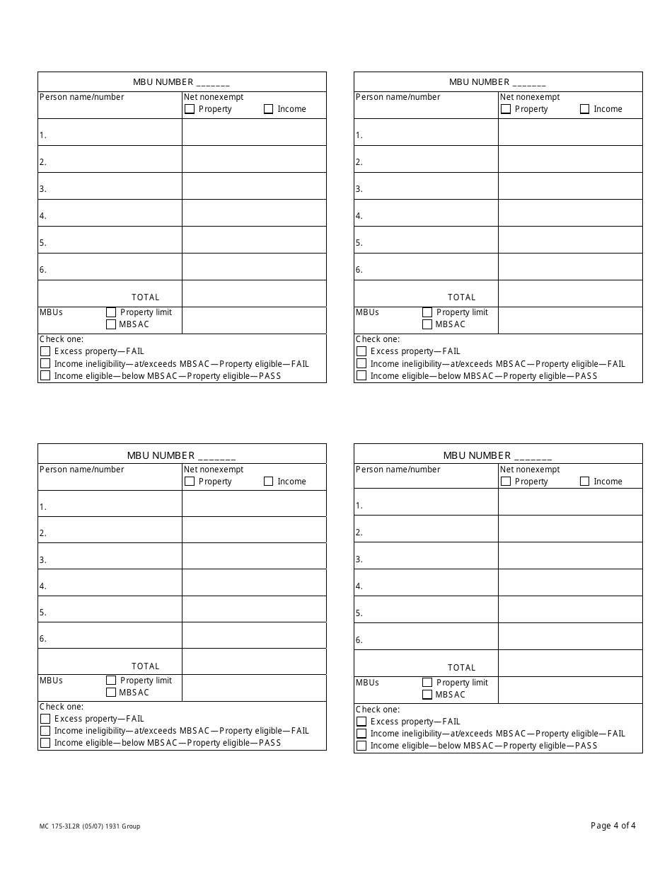 Form MC175-3I.2R Section 1931(B) Sneede V Kizer Net Nonexempt Income Determination and Mini Budget Unit (Mbu) Determination - Recipient - California, Page 4
