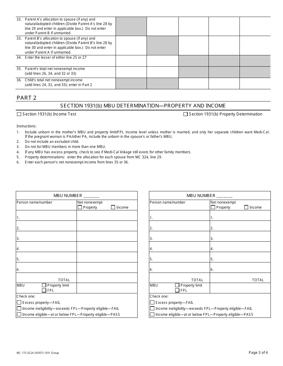 Form MC175-3I.2A Section 1931(B) Sneede V. Kizer Net Nonexempt Income Determination and Mini Budget Unit (Mbu) Determination - Applicant - California, Page 3
