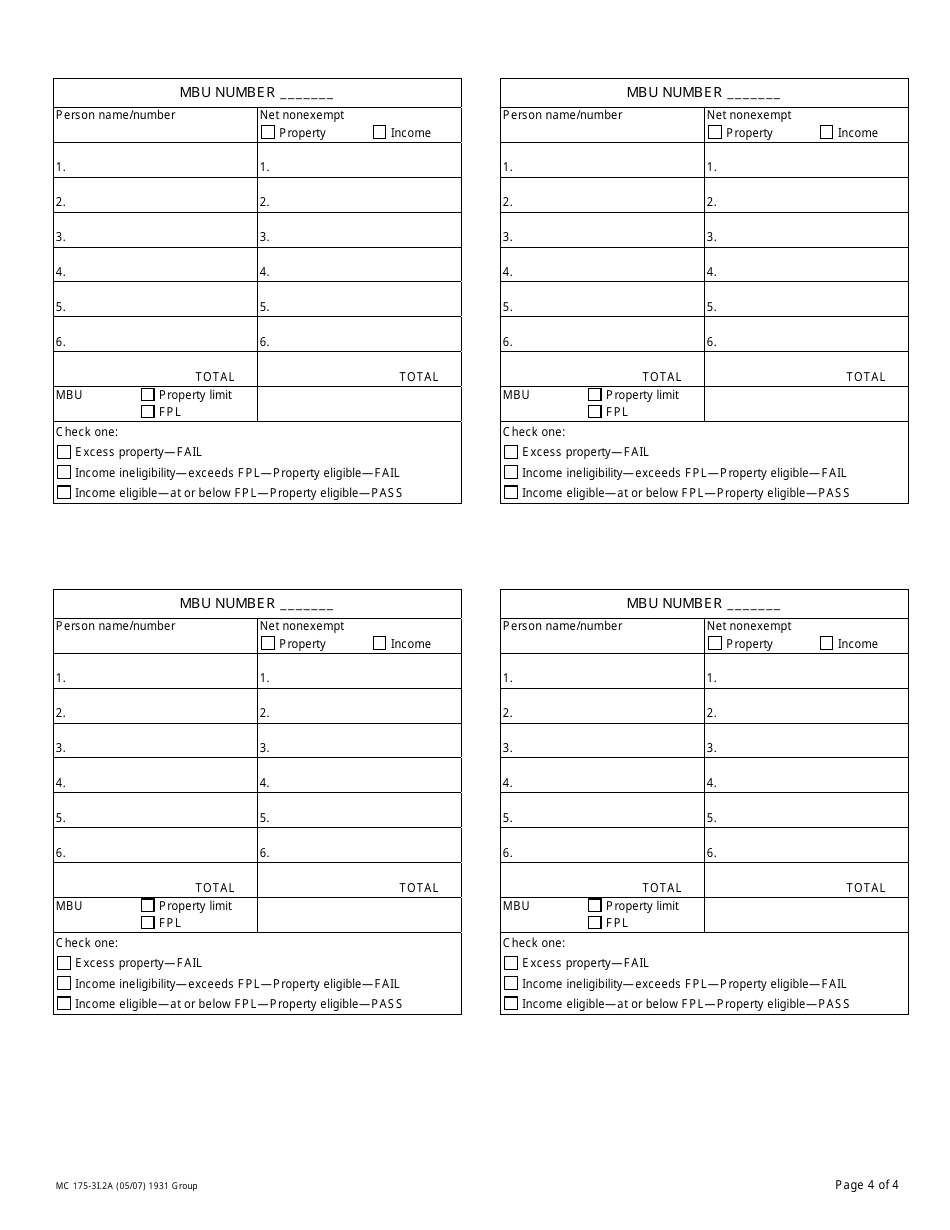 Form MC175-3I.2A Section 1931(B) Sneede V. Kizer Net Nonexempt Income Determination and Mini Budget Unit (Mbu) Determination - Applicant - California, Page 4