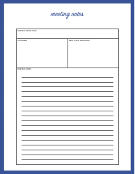 Document preview: Meeting Notes Template - Blue