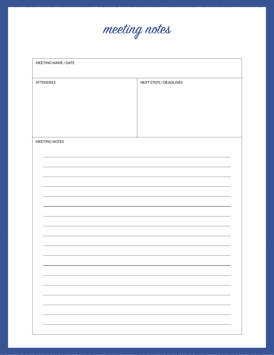 Meeting Notes Template - Blue