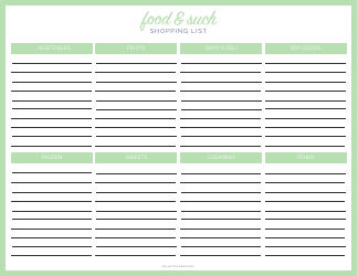 Document preview: Food & Such Shopping List Template