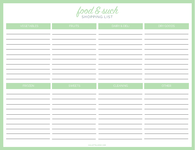Food &amp; Such Shopping List Template