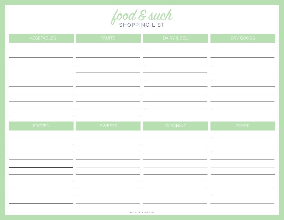 Food & Such Shopping List Template Preview