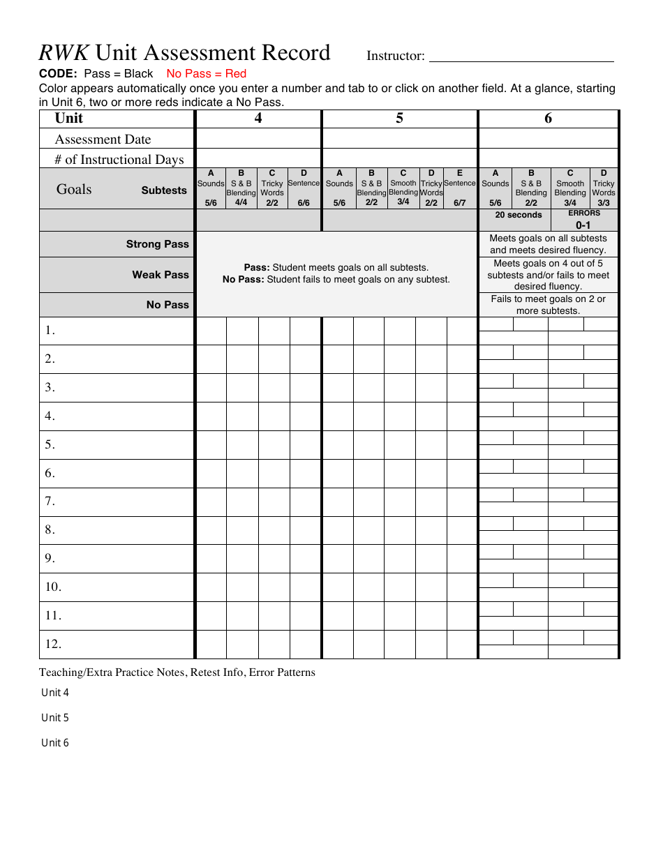 Rwk Unit Assessment Record Template, Page 3