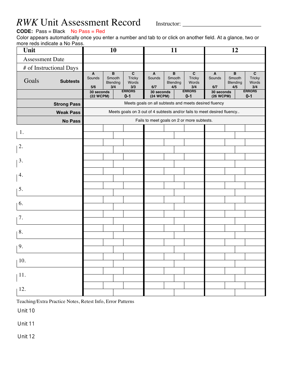 Rwk Unit Assessment Record Template, Page 5