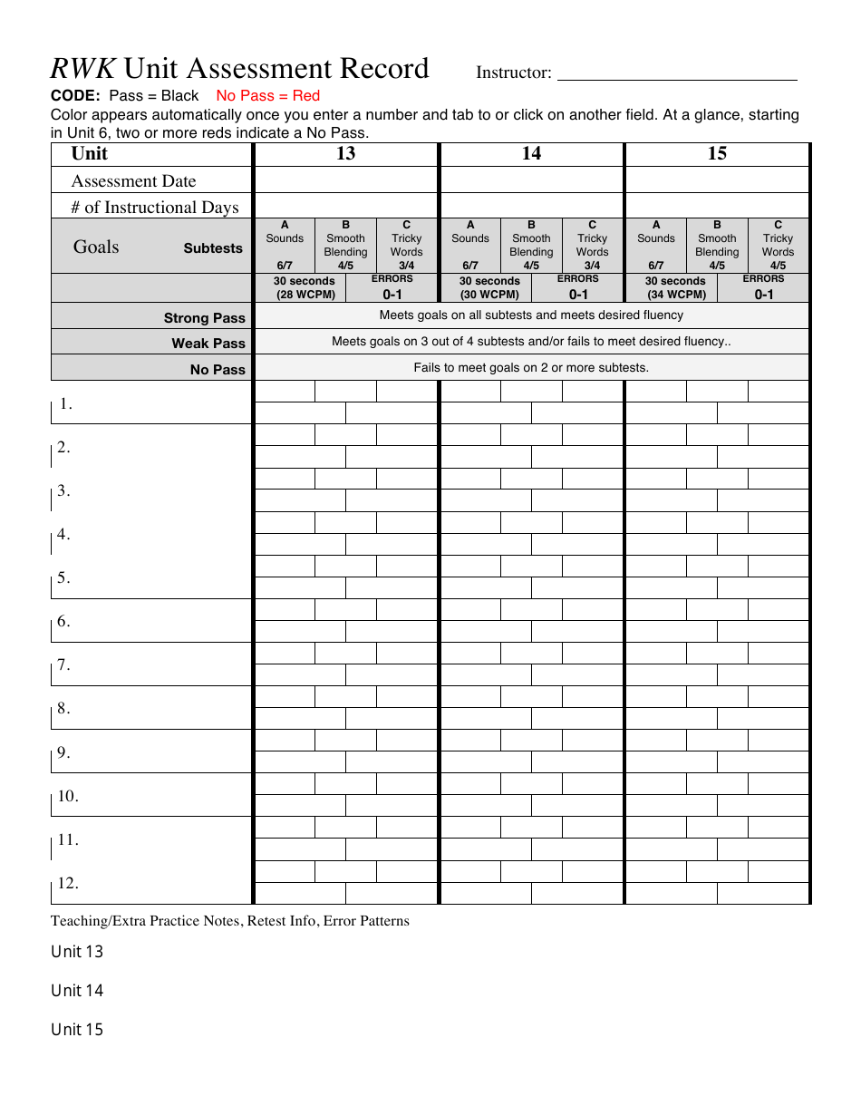 Rwk Unit Assessment Record Template, Page 6