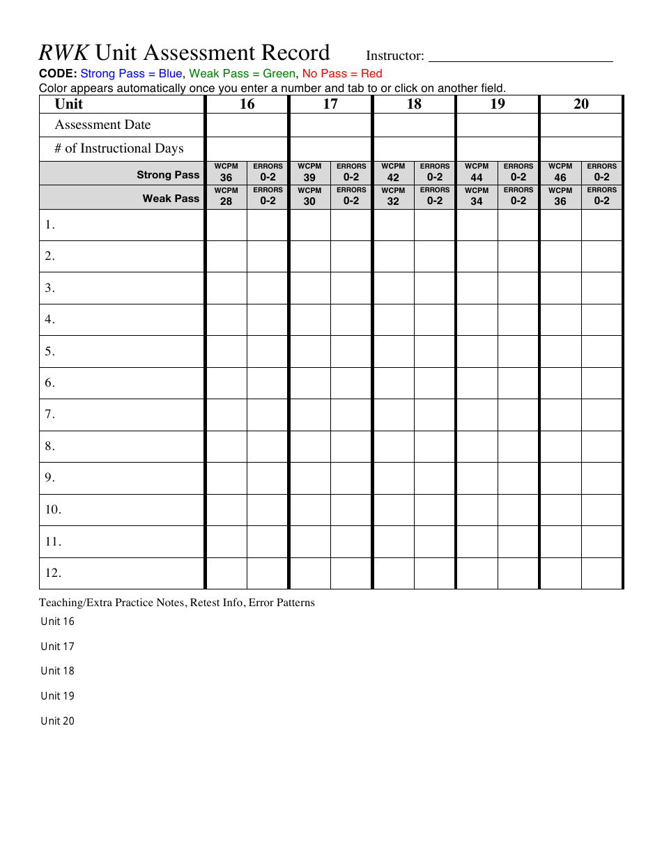 Rwk Unit Assessment Record Template, Page 7