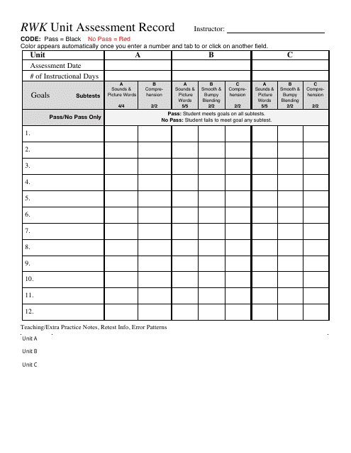 RWK Unit Assessment Record Template - Blank Document