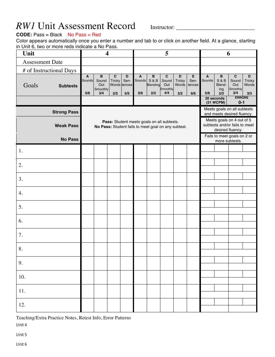 Rw1 Unit Assessment Record Template - Black and Red, Page 2