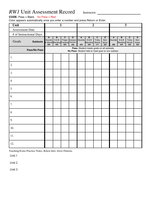 Rw1 Unit Assessment Record Template - Black and Red