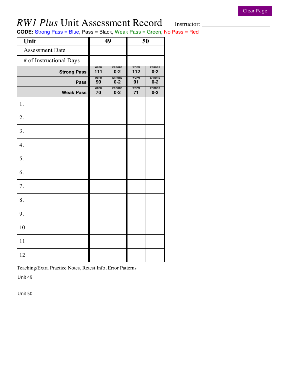 Rw1 Plus Unit Assessment Record Template, Page 3