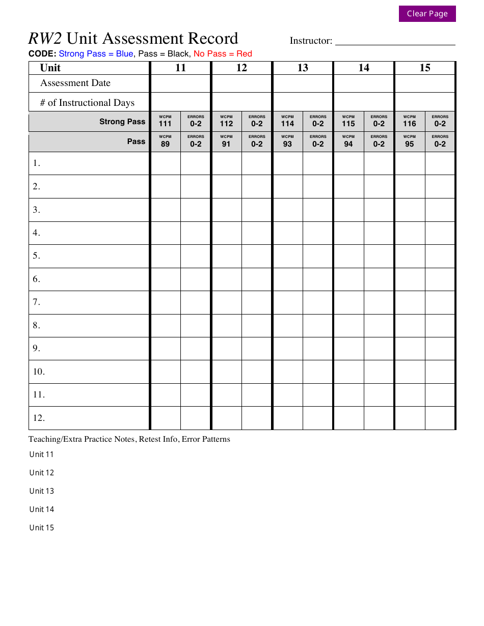Rw2 Unit Assessment Record Form, Page 3