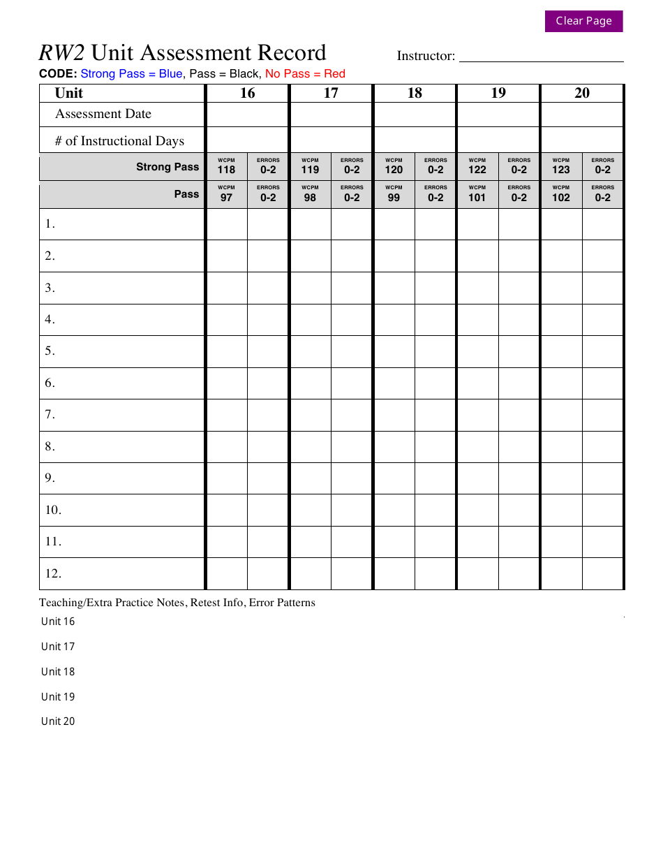 Rw2 Unit Assessment Record Form, Page 4