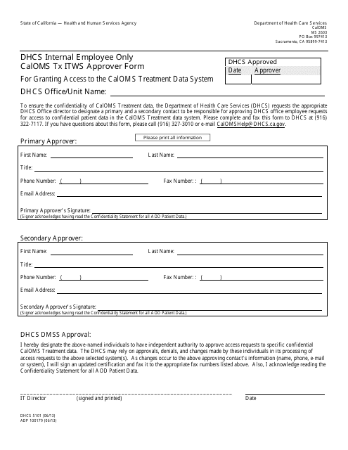 Form DHCS5101 (ADP100179) Caloms Tx Itws Approver Form - California