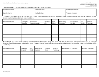 Document preview: Form DHCS5078 Centrally Stored Medication and Destruction Record - California