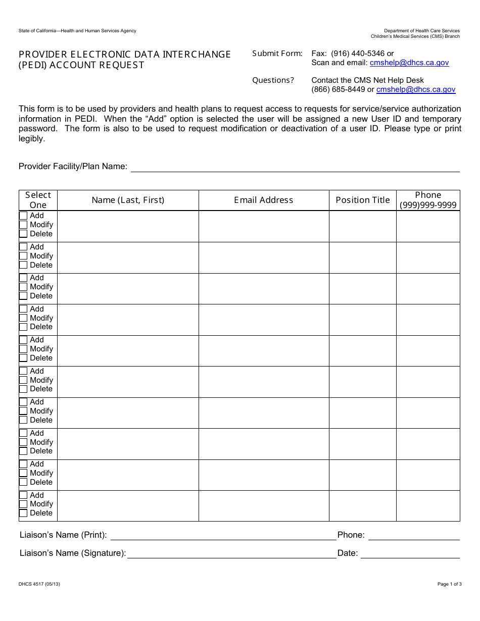 Form Dhcs4517 - Fill Out, Sign Online And Download Fillable Pdf 