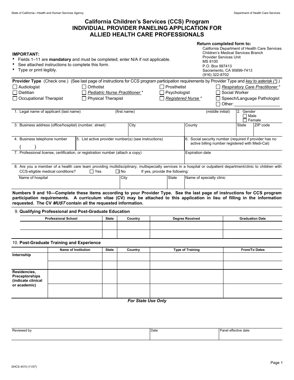 Form Dhcs4515 - Fill Out, Sign Online And Download Fillable Pdf 