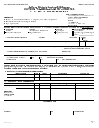 Form DHCS4515 Individual Provider Paneling Application for Allied Health Care Professionals - California