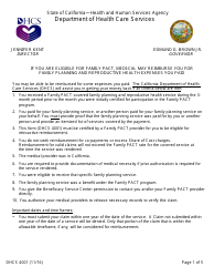 Form DHCS4001 Family Pact Program Retroactive Eligibility Certification (Rec) - California