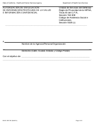Formulario DHCS1807 SP Autorizacion De Divulgacion De Informacion Protegida De La Salud E Informacion Confidencial - California (Spanish), Page 2