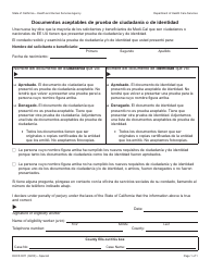 Document preview: Formulario DHCS0011 Documentos Aceptables De Prueba De Ciudadania O De Identidad - California (Spanish)