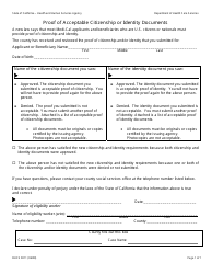 Document preview: Form DHCS0011 Proof of Acceptable Citizenship or Identity Documents - California