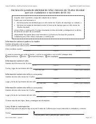Document preview: Formulario DHCS0009 Declaracion Jurada De Identidad De Ninos Menores De 18 Anos De Edad Que Son Ciudadanos O Nacionales De Ee Uu - California (Spanish)