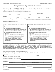 Document preview: Form DHCS0005 Receipt of Citizenship and Identity Documents - California