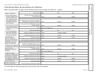 Document preview: Formulario DHCS0004 Solicitud De Datos De Nacimiento En California - California (Spanish)