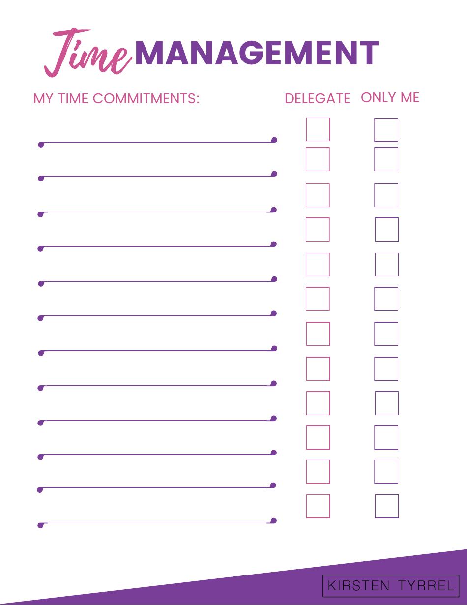 Time Management Checklist Template Kirsten Tyrrel Download Printable