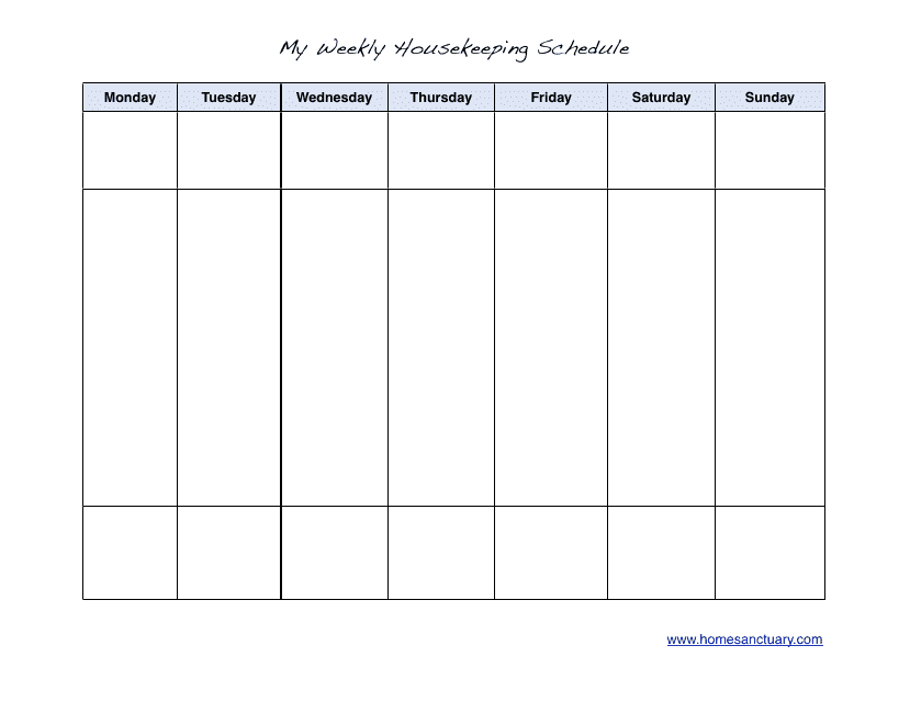 &quot;Blank Weekly Housekeeping Schedule Template&quot; Download Pdf