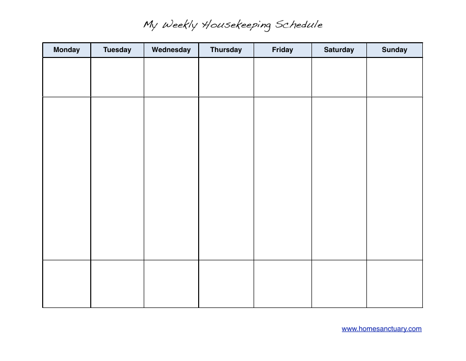Blank Weekly Housekeeping Schedule Template Preview