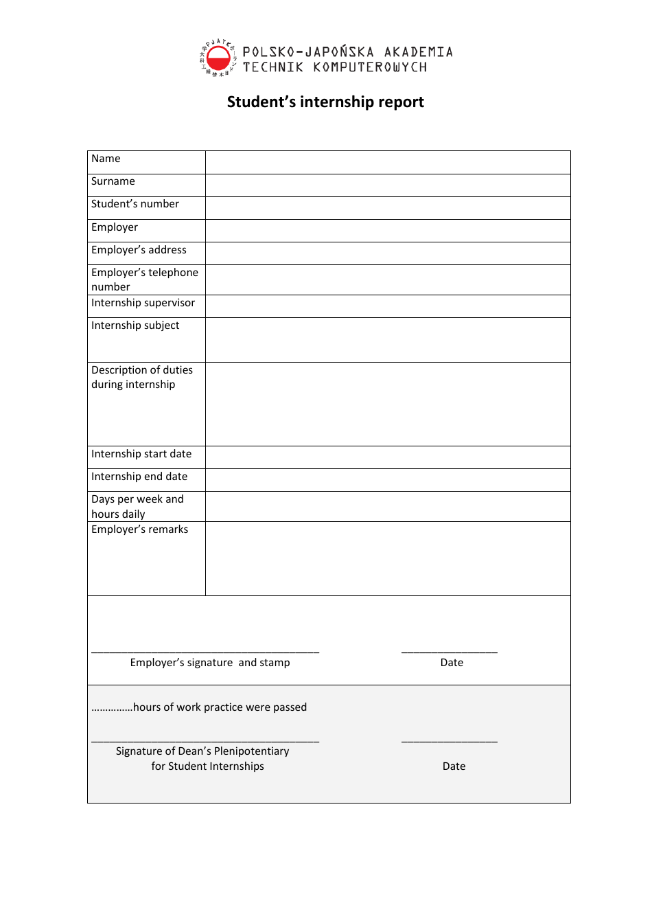 Students Internship Report Template, Page 1