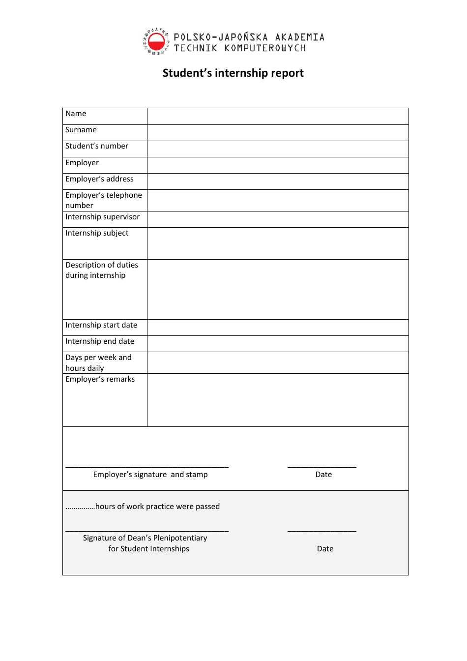 Student's Internship Report Template Download Printable PDF