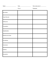 Document preview: Writing Assessment Record Template