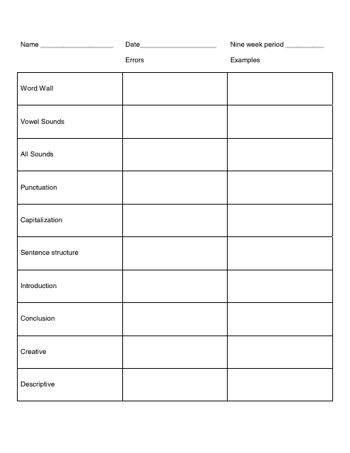 Writing Assessment Record Template Preview