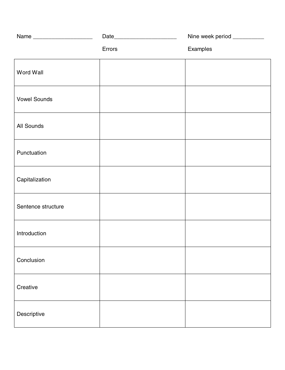 Writing Assessment Record Template Download Printable Pdf Templateroller 0106