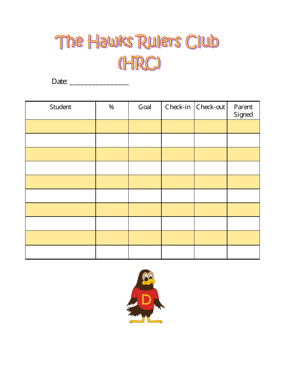 Student Daily Tracking Sheet Template - the Hawks Rulers Club, Page 1