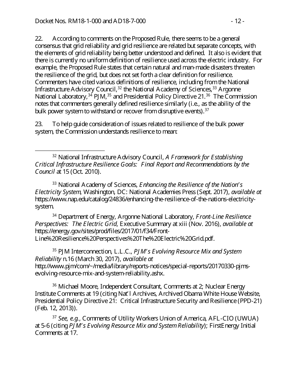 Docket Nos. Rm18-1-000 - Grid Reliability and Resilience Pricing, Page 12