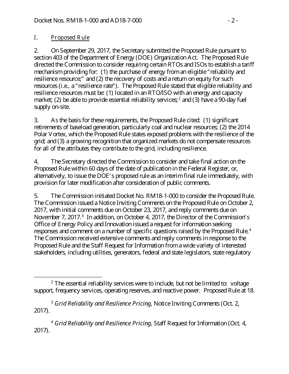 Docket Nos. Rm18-1-000 - Grid Reliability and Resilience Pricing, Page 2