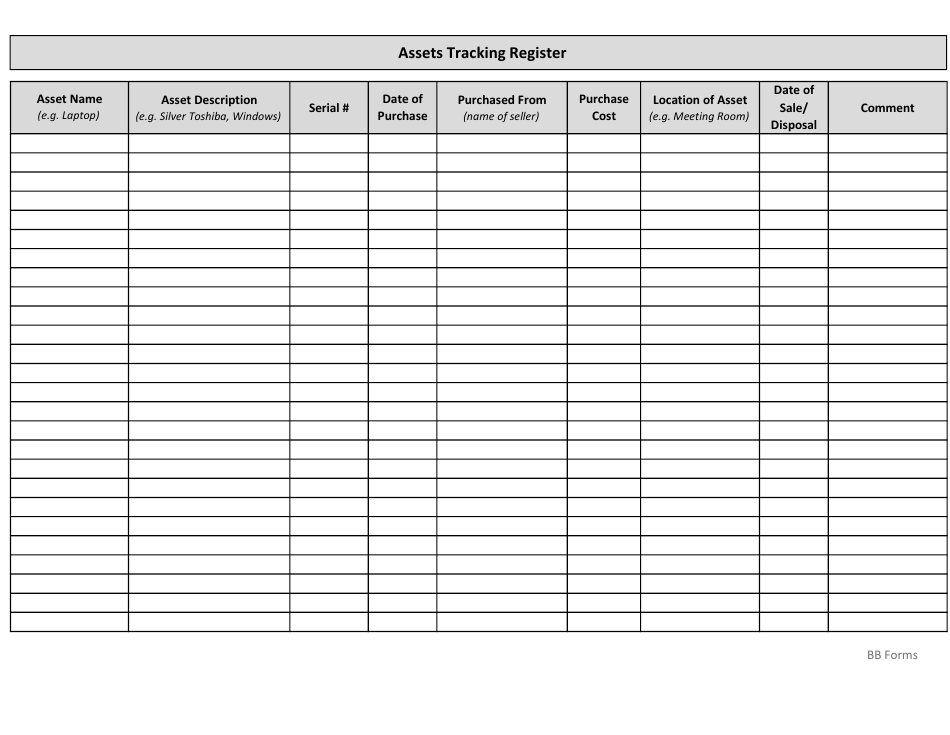 Assets Tracking Register Spreadsheet Template Download Printable PDF
