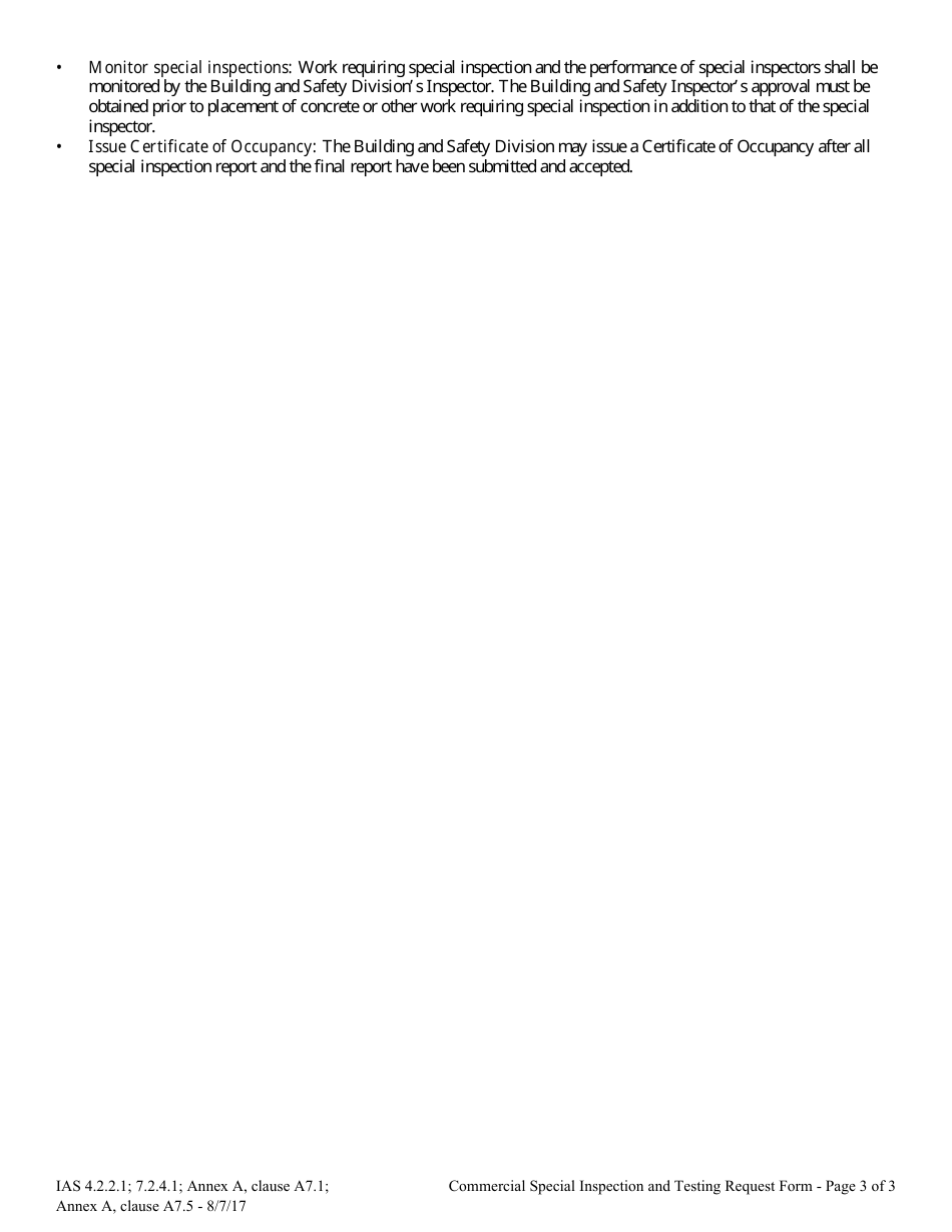 Commercial Special Inspection and Testing Request Form - City of Salem, Oregon, Page 3