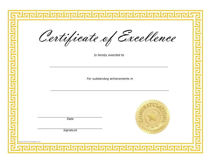 Certificate of Excellence Template - Congratulations
