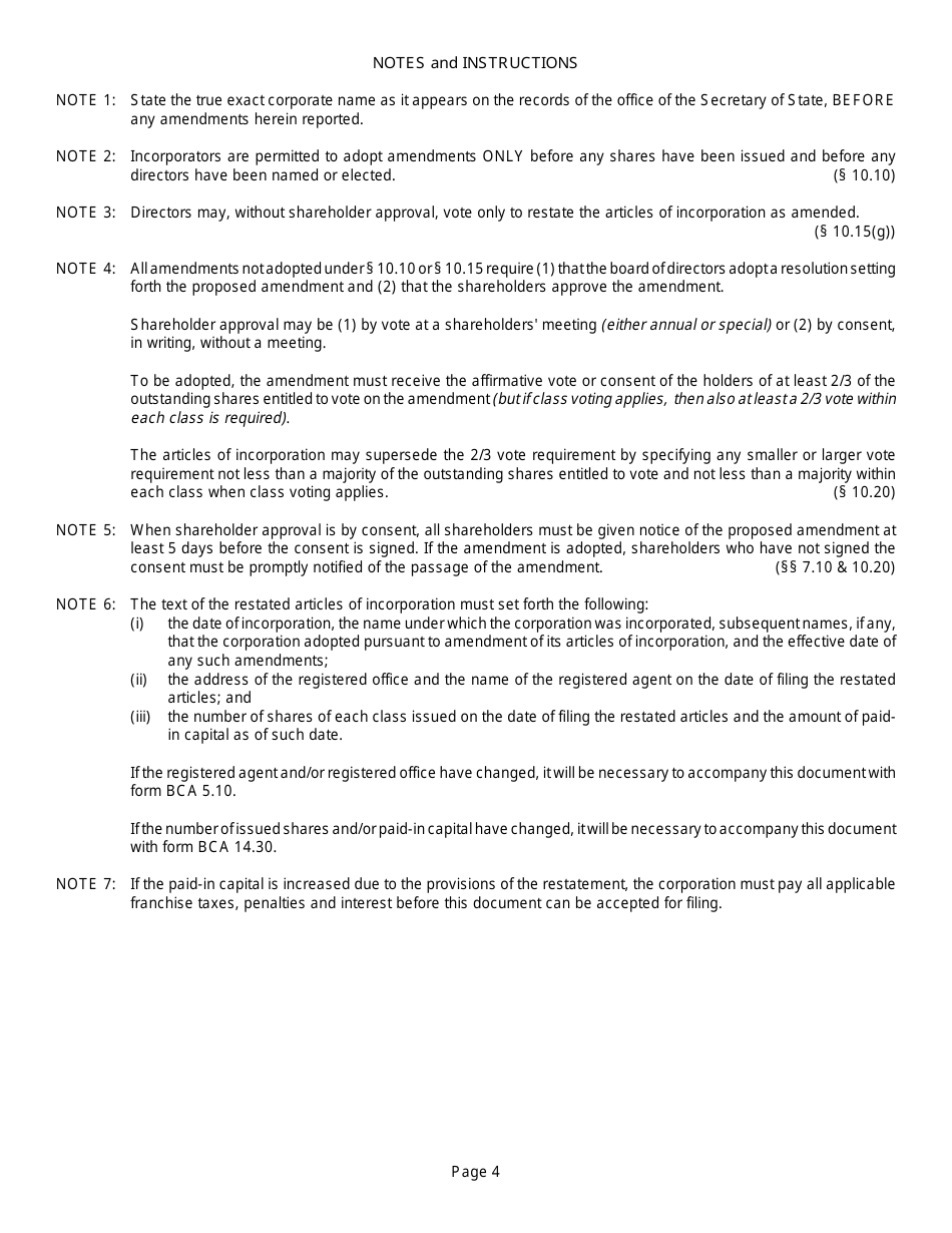 Form BCA10.30R Articles of Amendment Restated Articles of Incorporation - Illinois, Page 4
