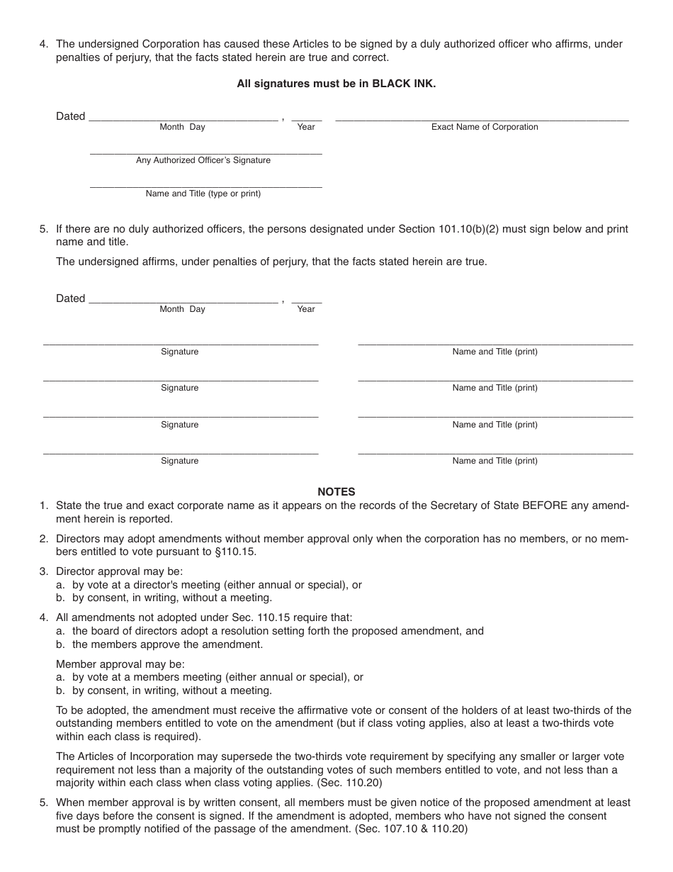 Form NFP110.30 Articles of Amendment - Illinois, Page 2