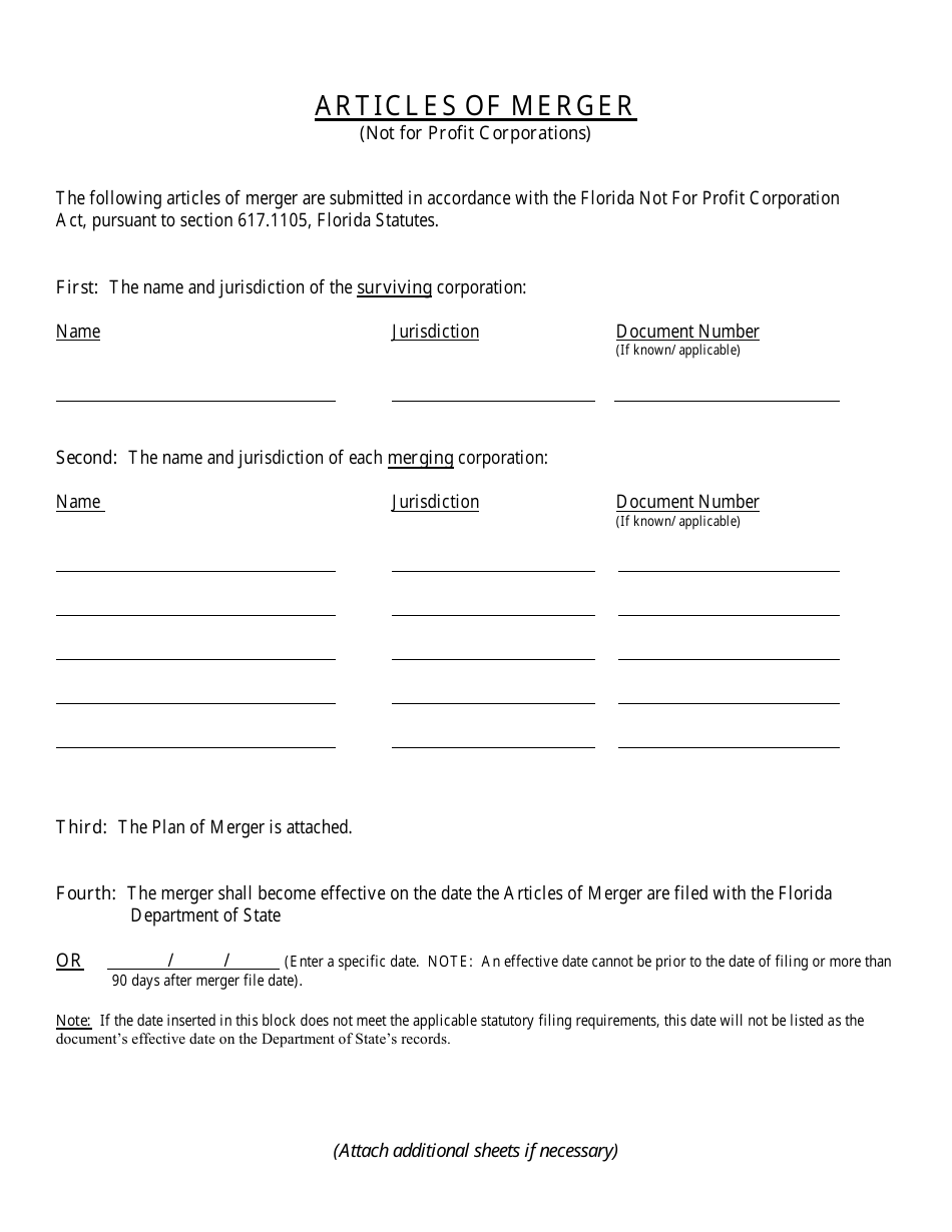 Form INHS65 Articles of Merger (Not for Profit Corporations) - Florida, Page 3