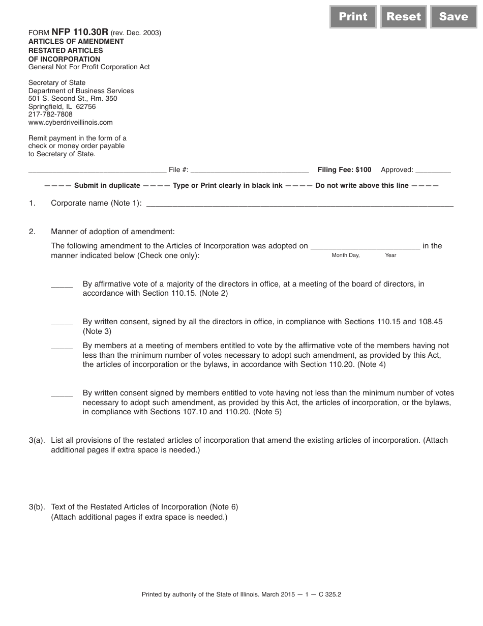 Form NFP22.22R Download Fillable PDF or Fill Online Articles of