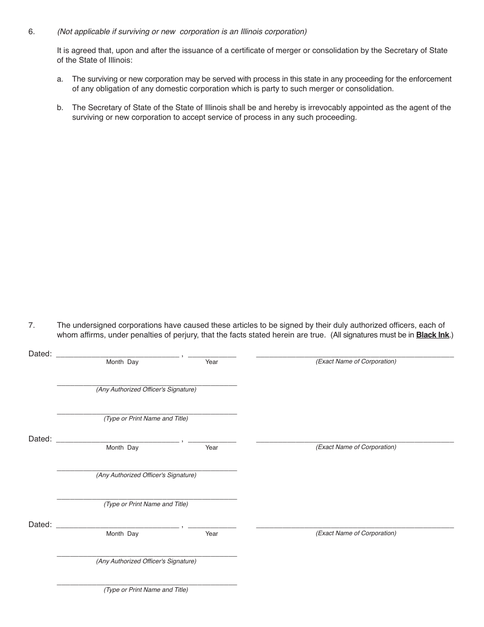 Form NFP111.25 Articles of Merger or Consolidation - Illinois, Page 3